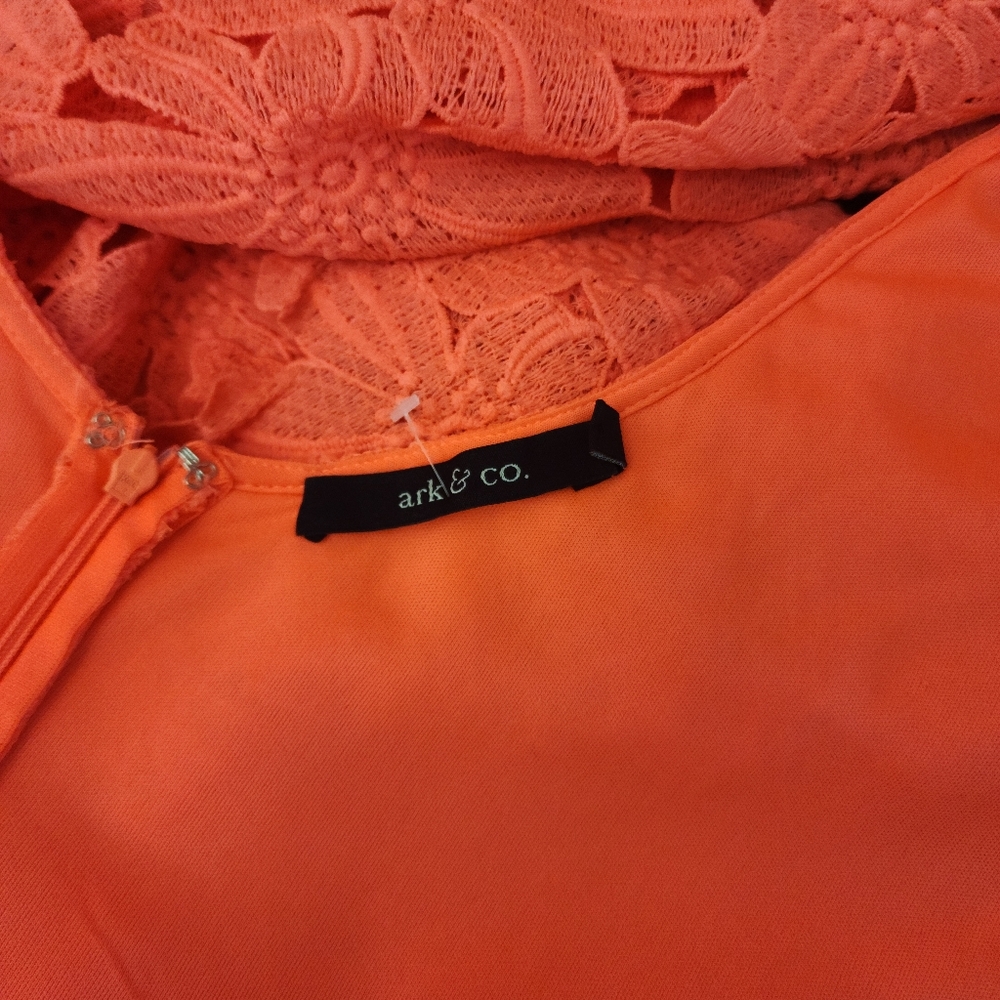 Ark&Co Women Coral Peach Lace  Mini Dress . Size S - Picture 10 of 15